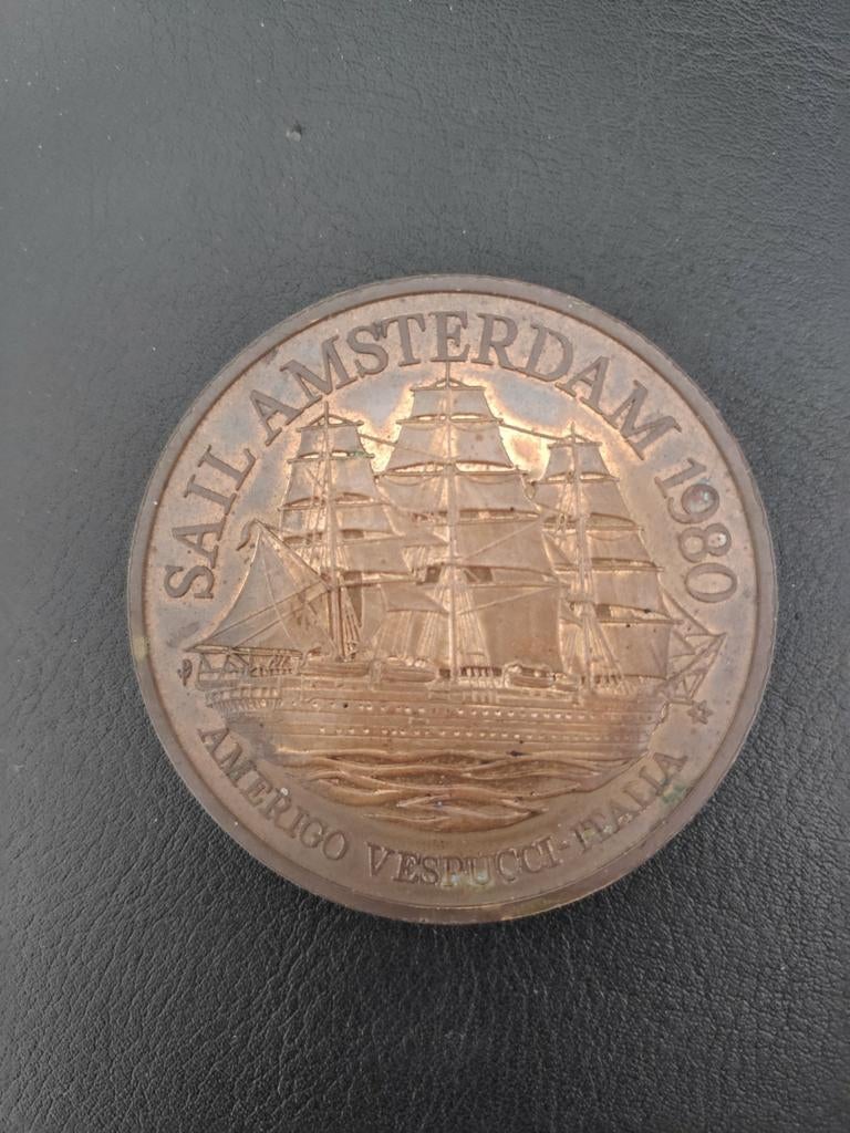 Munt Sail Amsterdam 1980 Amerigo Vespucci - Italia, Ophalen of Verzenden, Brons