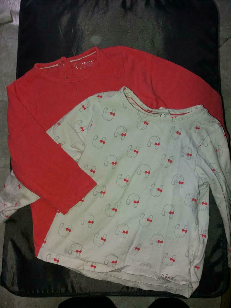 Lot 2 t shirt manches longues bébé fille T86, Enlèvement ou Envoi, Comme neuf, Chemisette ou Manches longues, Fille