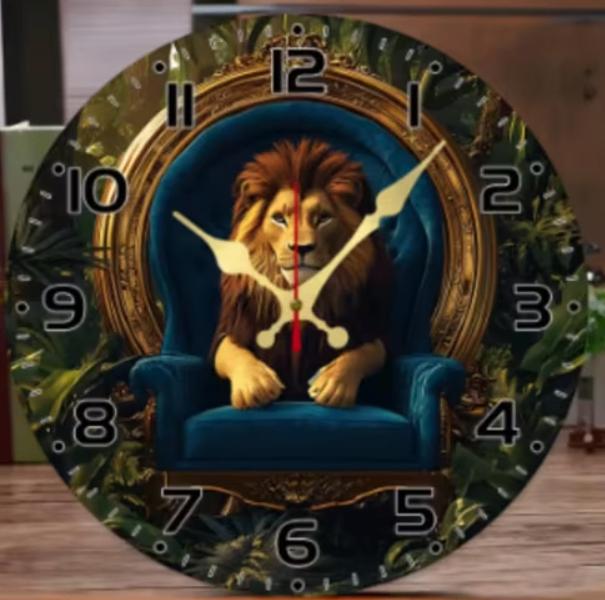 Horloge murale ronde en bois Lion on Throne (25cm), Enlèvement ou Envoi, Neuf, Horloge murale