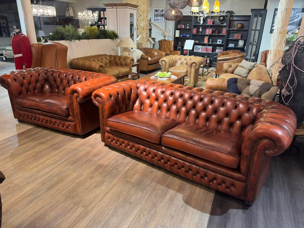 Originele Engelse Springvale chesterfield Salon 3+2 zits, Antiek en Kunst, Ophalen of Verzenden
