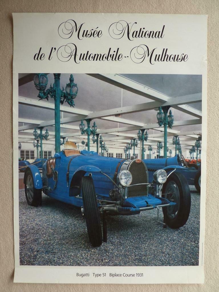 Poster Bugatti Type 51 Biplace Course 1931 - Musée Mulhouse, Rechthoekig Staand, Deurposter of groter, Ophalen of Verzenden, Zo goed als nieuw