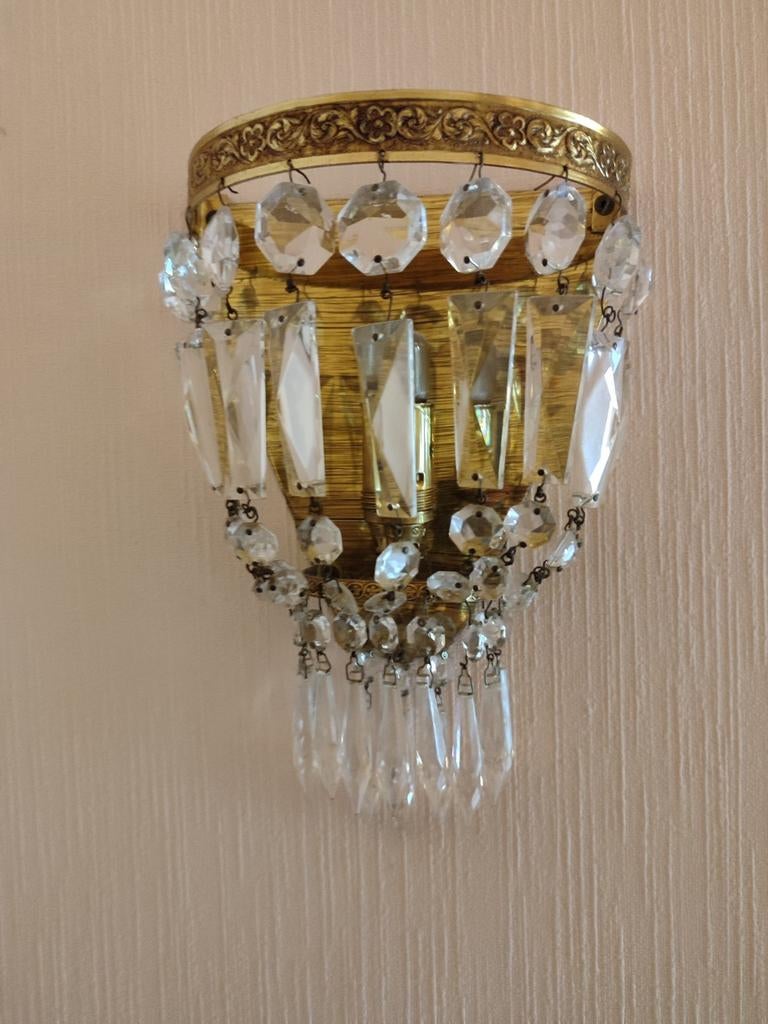 Luchter wandlamp Empire stijl verguld brons kristal, Ophalen of Verzenden