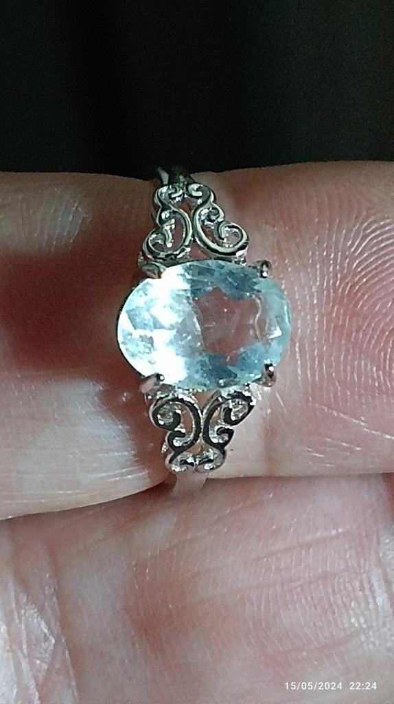 Bague réglable en argent massif avec topaze bleue naturelle, Neuf, Enlèvement, Argent, Argent