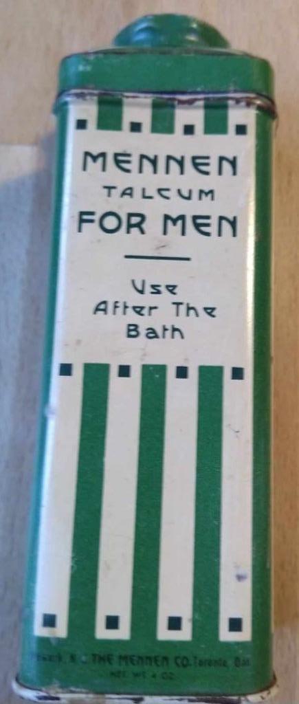 Antiek blikken busje "Mennen talcum for men" (jaren 1930), Ophalen of Verzenden, Gebruikt, Overige, Overige merken