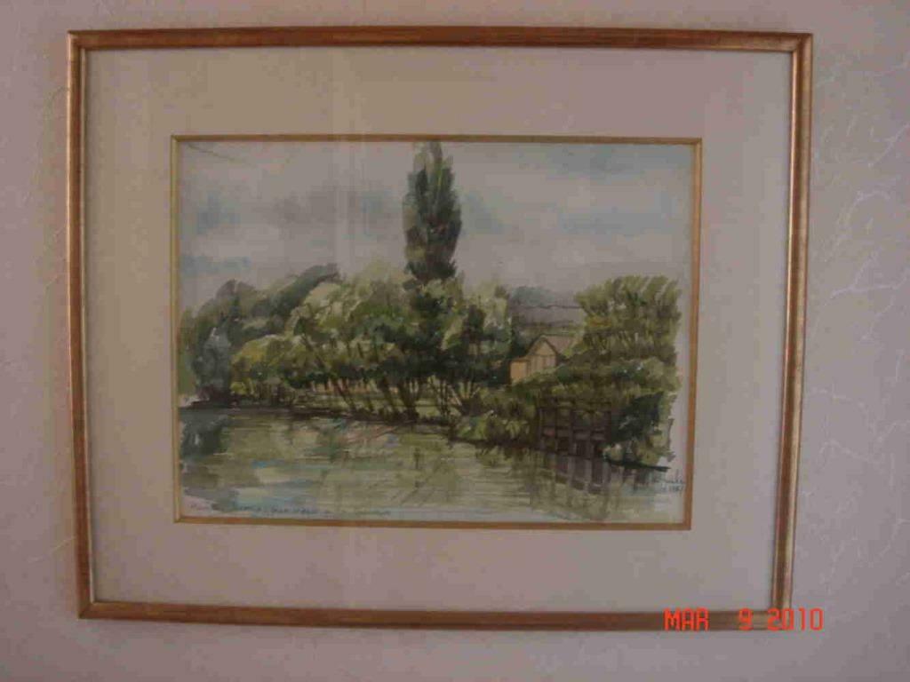 3 aquarellen uit Périgord - Van Hecke in glazen lijsten 1987, Antiek en Kunst, Ophalen of Verzenden