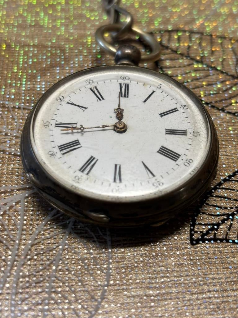 Montre à Gousset Ancienne Argent – Cylindre 8 Rubis, Enlèvement ou Envoi, Argent