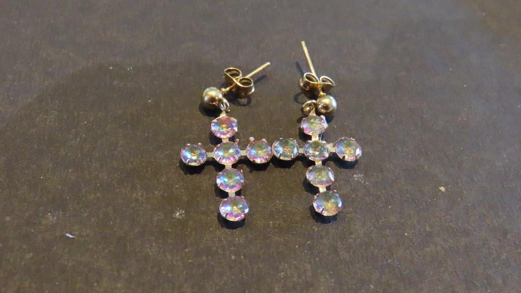 Boucle d'oreille Mystic Topas en forme de croix, Bijoux, Sacs & Beauté, Neuf, Enlèvement ou Envoi, Or, Pendantes