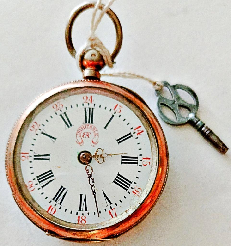 Montre poche à clef en argent galonné INIMITABLE EAF Roskopf, Enlèvement ou Envoi, Utilisé