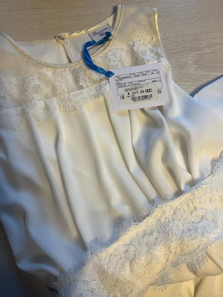Diamante Blu Jumpsuit Vormsel 164 ecru/wit met glitter goud, Kinderen en Baby's, Kinderkleding | Maat 164, Nieuw, Meisje, Overige typen