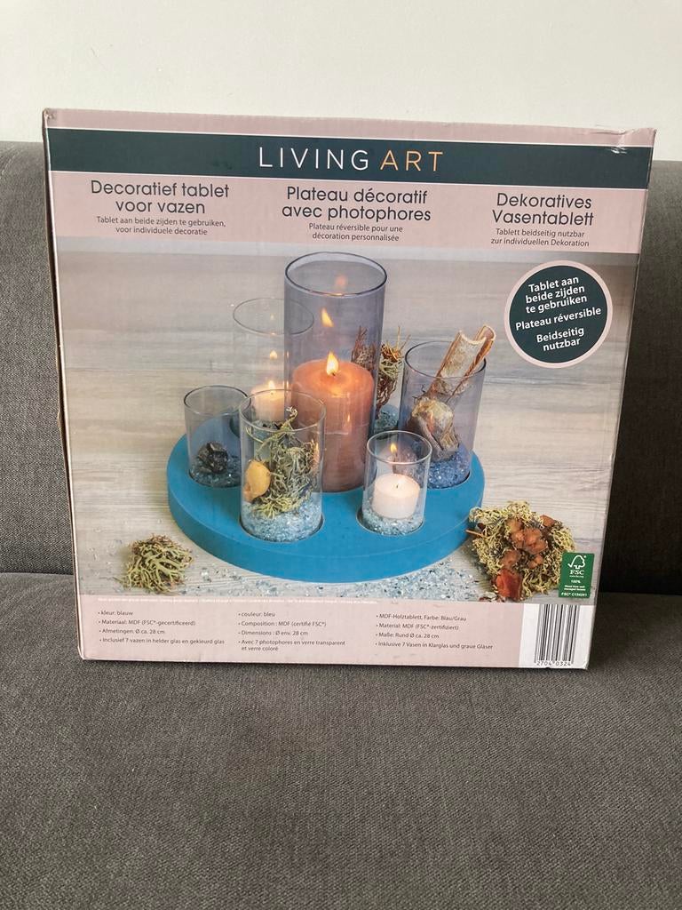 Neuve tablette Living Art 7 vases en verre coloré, Neuf, Moins de 50 cm, Enlèvement ou Envoi, Verre