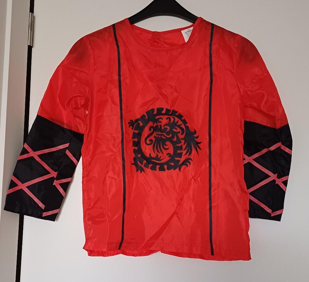carnaval rood/zwart ninjapak, Kinderen en Baby's, Carnavalskleding en Verkleedspullen, Ophalen of Verzenden, Gebruikt, 134 t/m 140