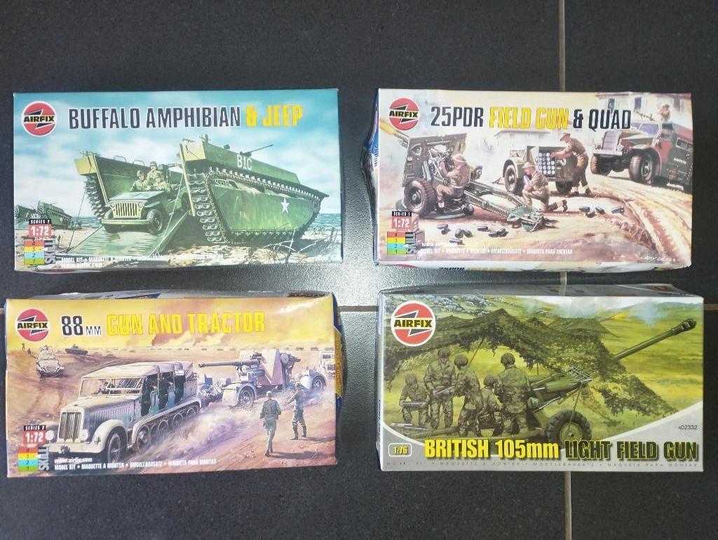 Airfix modelbouw kits 4 st, gun, amphibian, jeep, Neuf, 1:50 ou moins, Voiture, Enlèvement