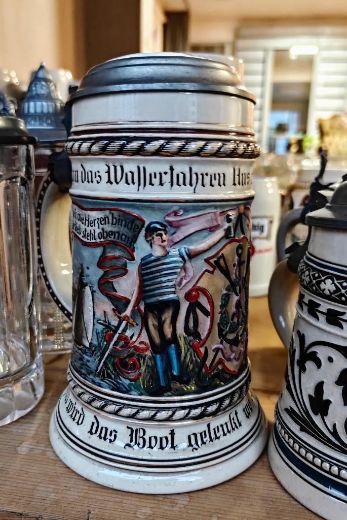 Authentieke Duitse bierpul met deksel, Antiek en Kunst, Ophalen