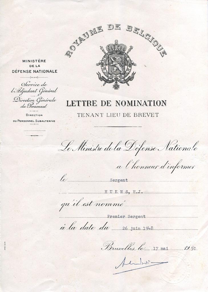 Nomination au grade de 1er sergent (1950), Envoi, Armée de terre, Autres types
