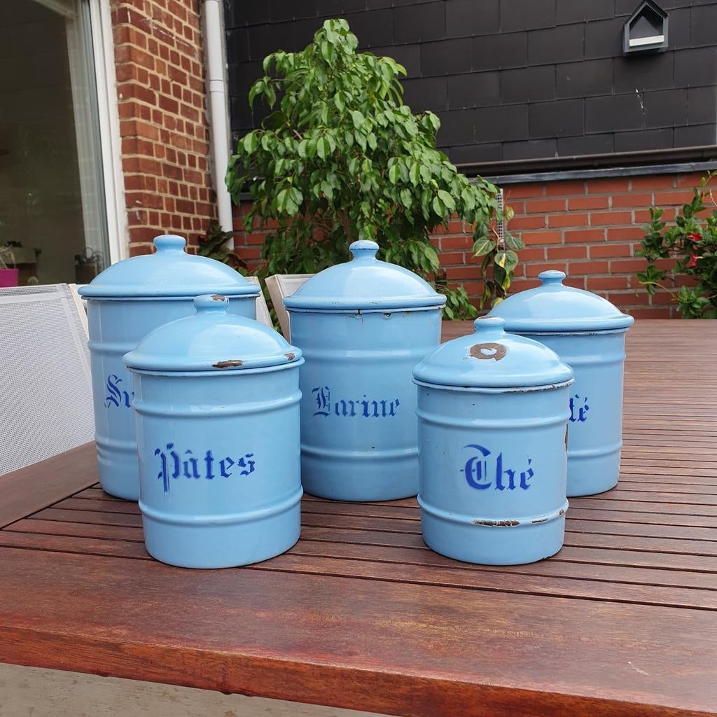 Voorraadpotten in email - 5 stuks, Ophalen of Verzenden