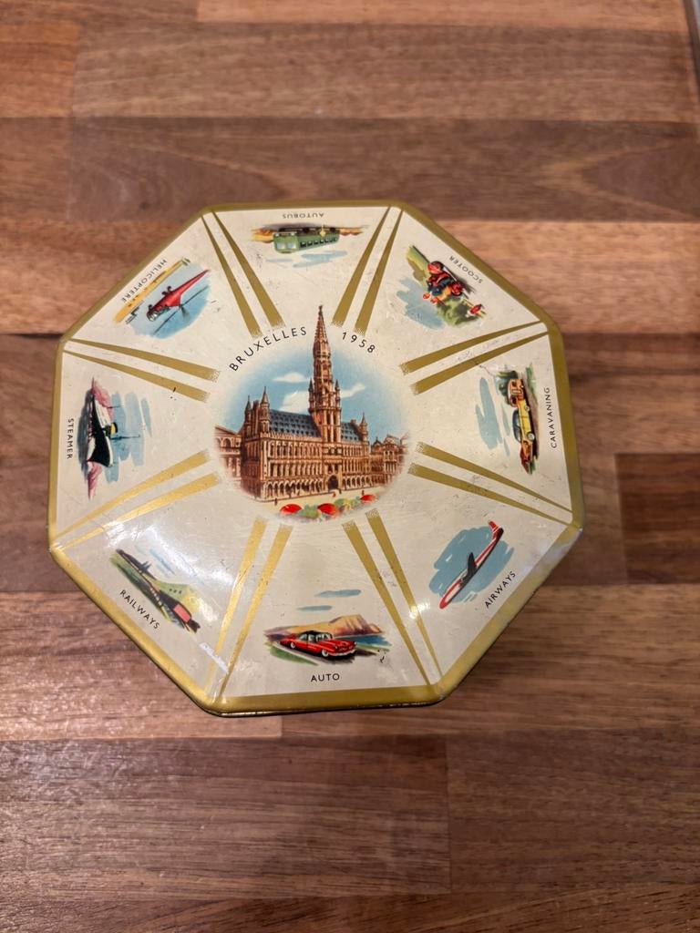 Blikken doos expo 1958, Côte d’Or, 12 cm diameter, 6 hoog, Ophalen of Verzenden