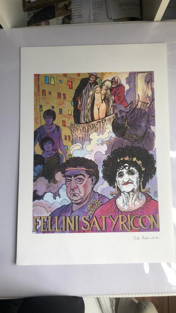 Lithographie originale de Milo Manara : Fellini Satyricon, Antiquités & Art