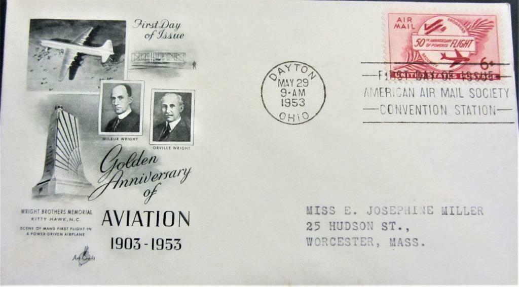 FDC- U.S.A.- GOLDEN ANNIVERSARY OF AVIATION, Ophalen of Verzenden, Gestempeld, Vliegtuigen