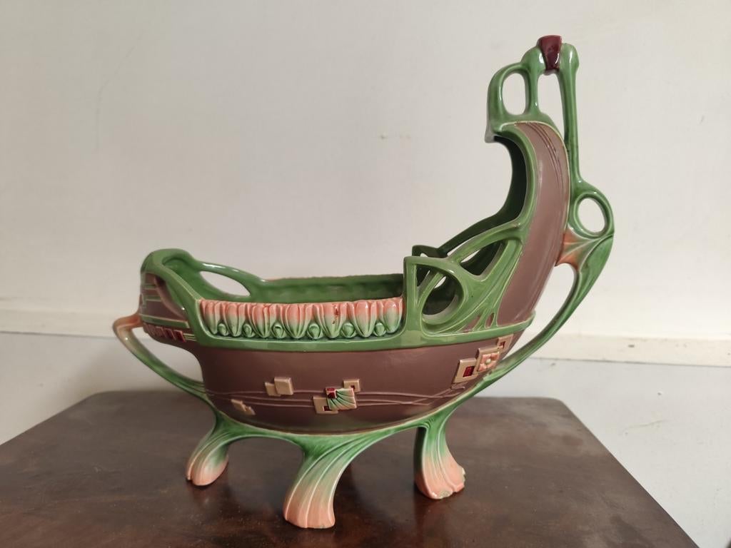 Eichwald Majolica Art Nouveau plantenbak - slip. 1900, Ophalen of Verzenden
