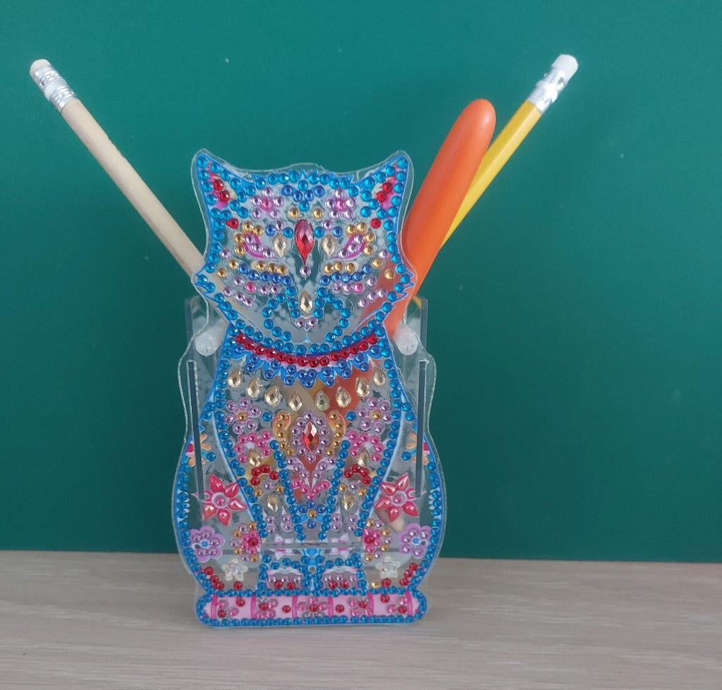 Porte-crayons en acrylique et pierres de strass "chat", Maison & Meubles, Enlèvement ou Envoi, Neuf