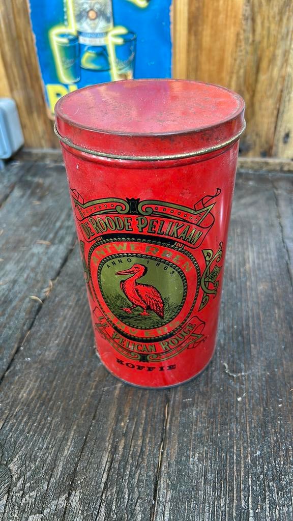 boîte ancienne de la marque de café De Roode Pelikaan, Collections, Boîte en métal, Utilisé, Enlèvement ou Envoi