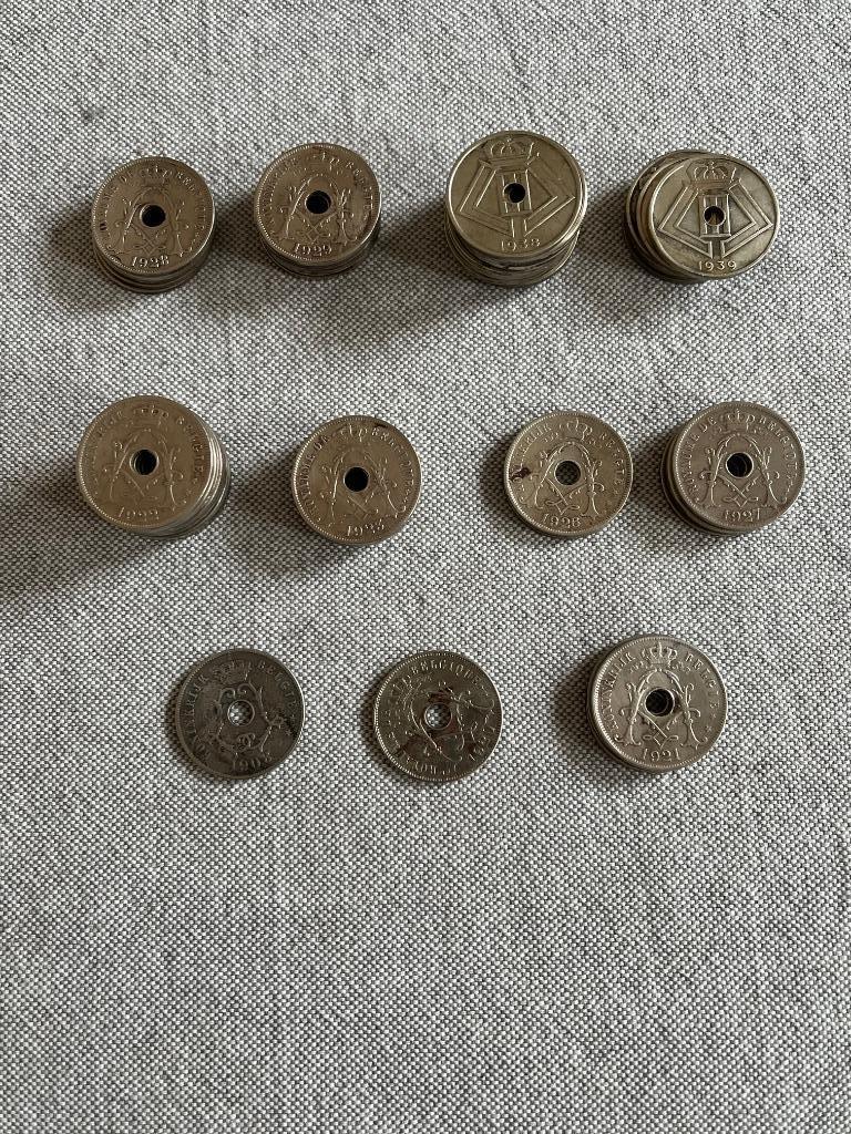 59 pièces de 25 centimes - Leopold II, Albert I, Leopold III, Enlèvement, Autre, Série
