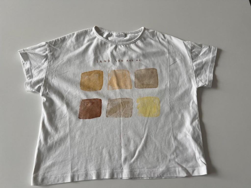 Witte t-shirt maat 128 van Zara, Kinderen en Baby's, Kinderkleding | Maat 128, Meisje, Ophalen of Verzenden, Zo goed als nieuw