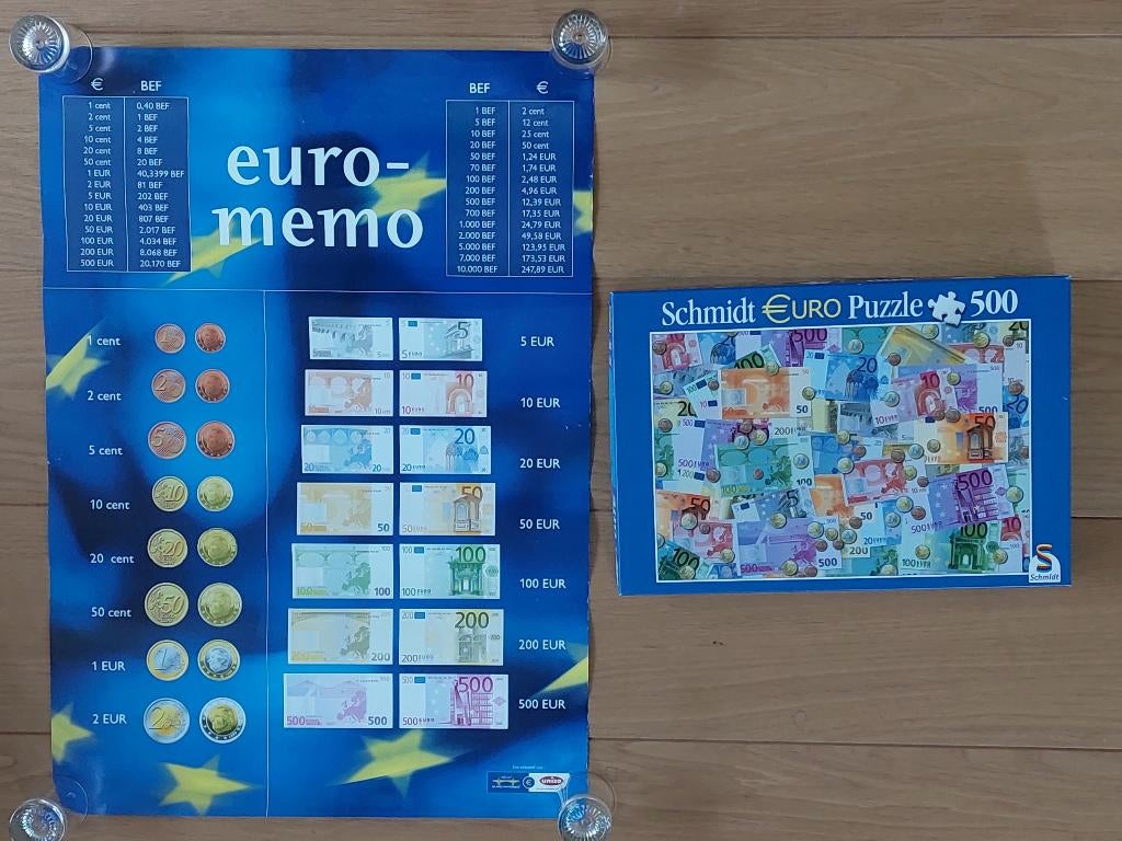 puzzel euro biljetten en munten + poster, Enlèvement, 500 à 1500 pièces, Neuf, Puzzle