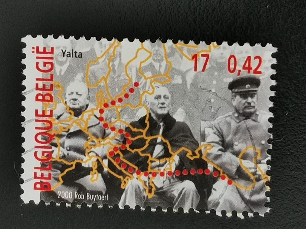 Belgie 2000 - Yalta, landkaart, Churchill, Roosevelt, Stalin, Ophalen of Verzenden, Gestempeld