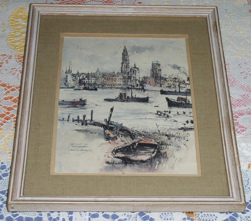 Litho "Gezicht op Antwerpen' Jan Korthals, Antiek en Kunst, Ophalen of Verzenden