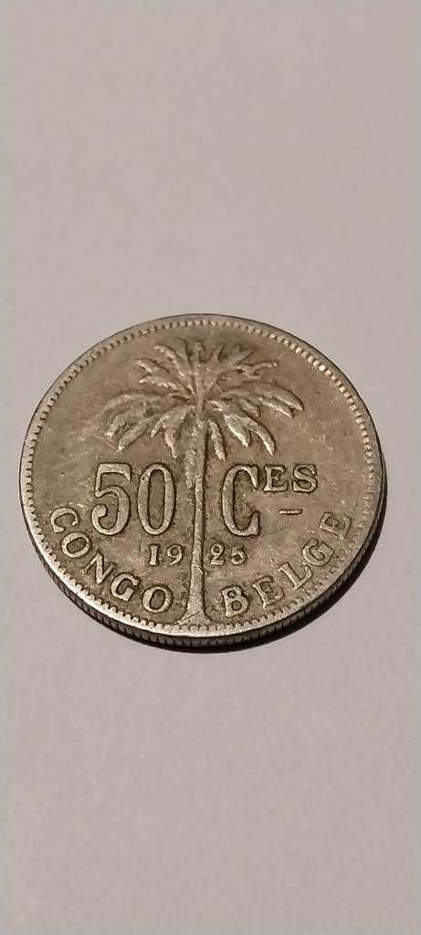 Congo belge 50 cent 1925, Envoi, Métal, Monnaie en vrac
