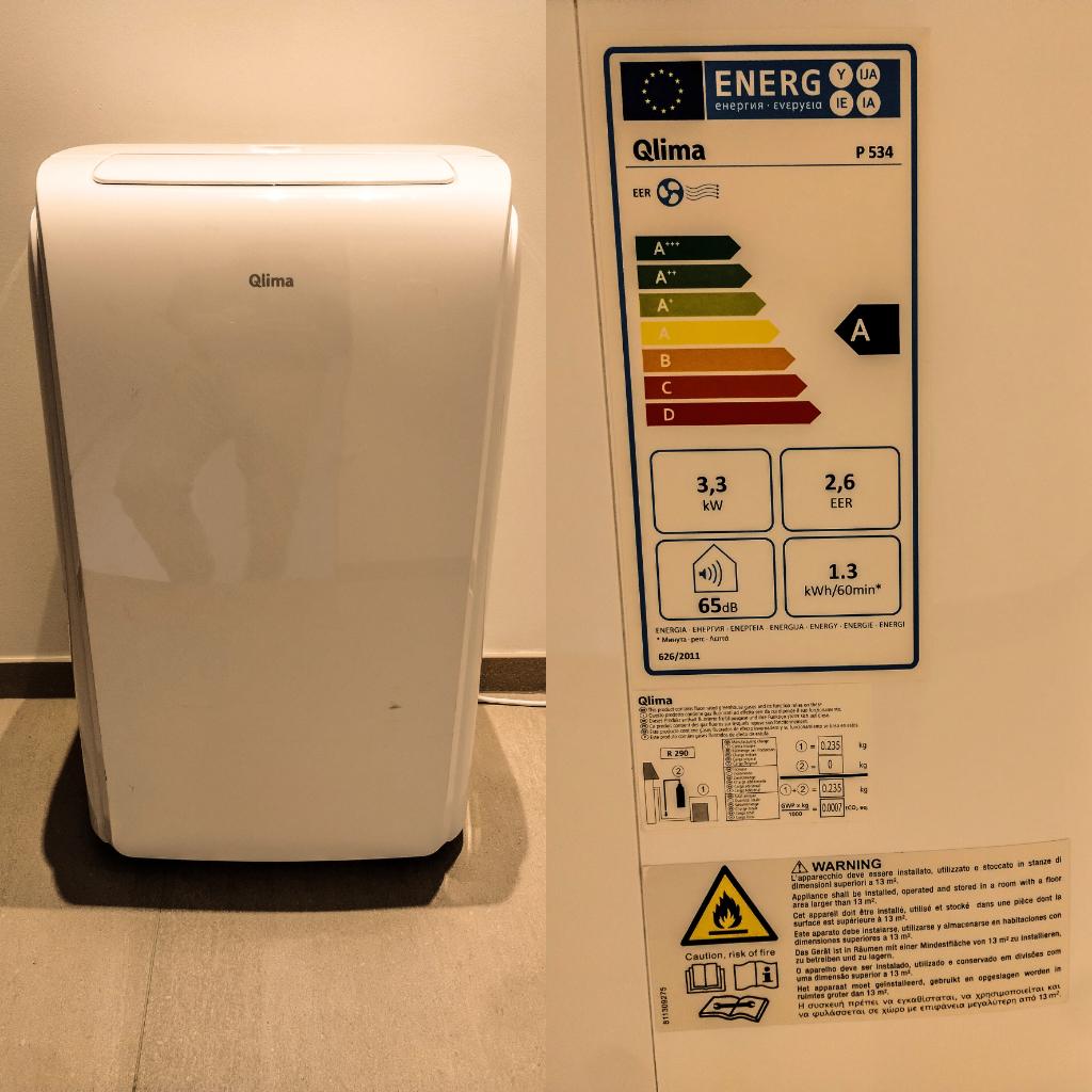 ️ Krachtige mobiele airco Qlima P534 – 3,34 kW - € 249,00, Ophalen, Timer, 3 snelheden of meer, Zo goed als nieuw