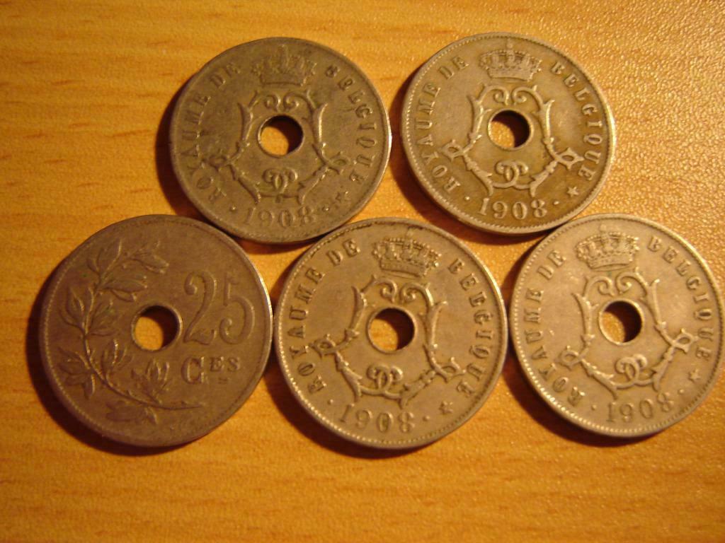 Belgische munten 2 centiemes-10 en 25  centimes, Ophalen of Verzenden, Losse munt