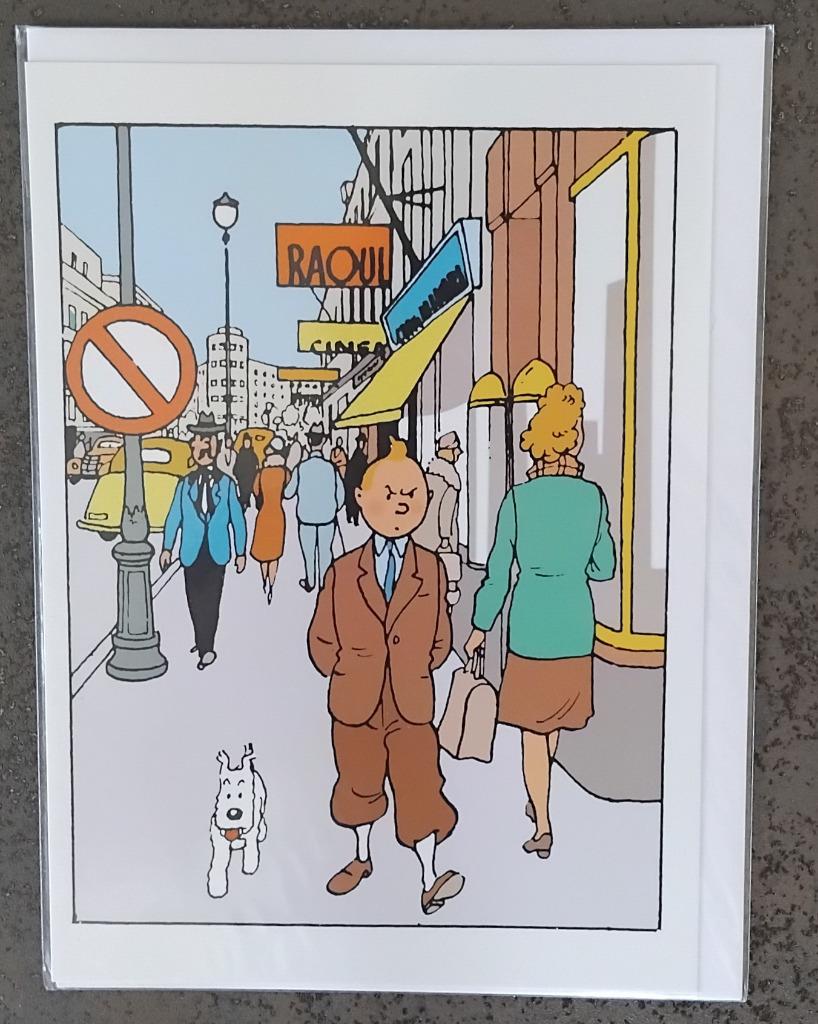 Grande carte postale double pliante sous blister : Hergé : T, Enlèvement ou Envoi