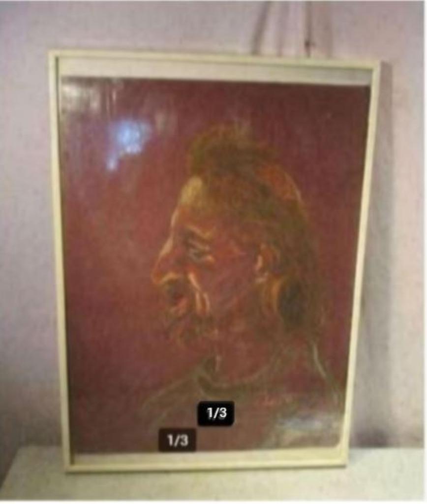 Mooie Tekening 'Man met Snor en Baard' - Odette Hellebuyck, Antiek en Kunst, Ophalen of Verzenden