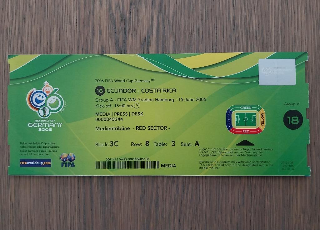 Ticket WK world cup 2006 FIFA Ecuador-Costa Rica in topstaat, Verzamelen, Ophalen of Verzenden, Nieuw, Overige typen