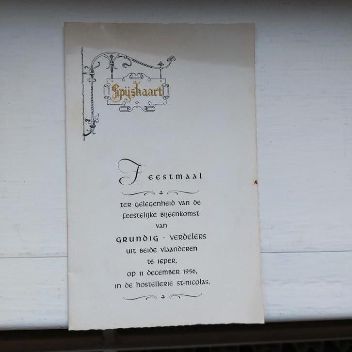 Oude spijskaart Ieper  1956 - Maaltijd verdelers Grundig, Collections, Enlèvement ou Envoi