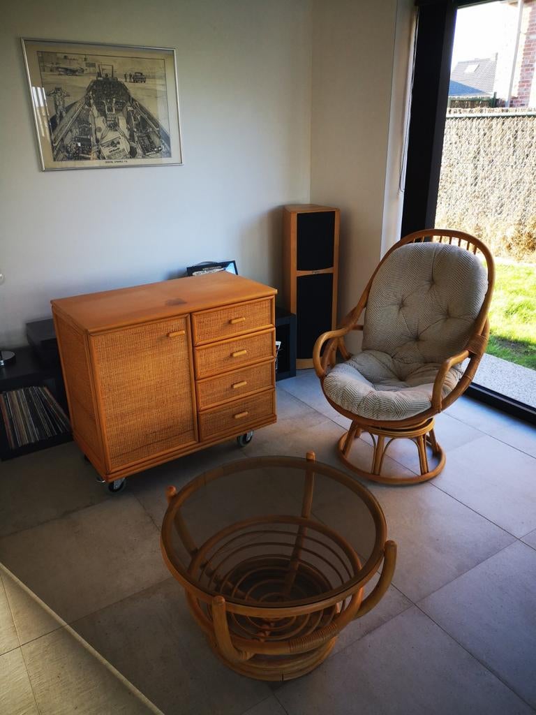 Rotan kast, salontafel, zetel, Antiek en Kunst, Ophalen