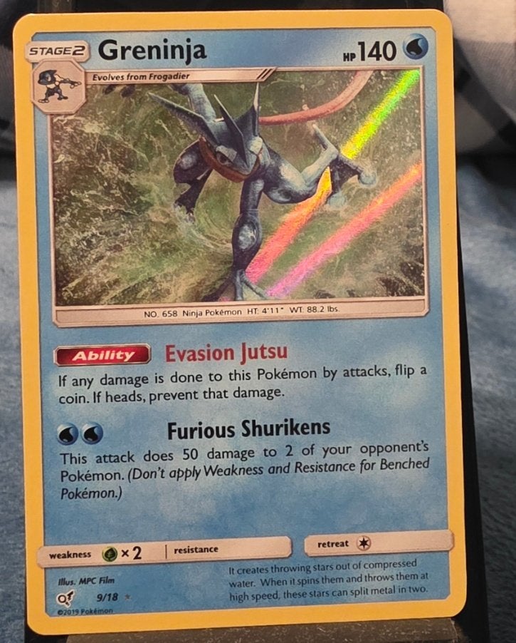Greninja 9/18 Holo - Detective Pikachu - Near Mint, Hobby en Vrije tijd, Ophalen of Verzenden, Zo goed als nieuw, Losse kaart