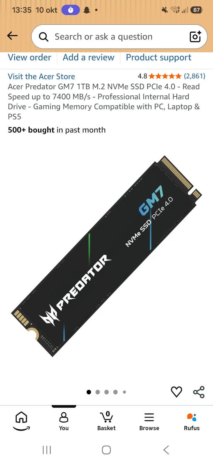 Acer Predator GM7 1TB M.2 NVMe SSD PCIe 4.0, Informatique & Logiciels, Enlèvement, SSD