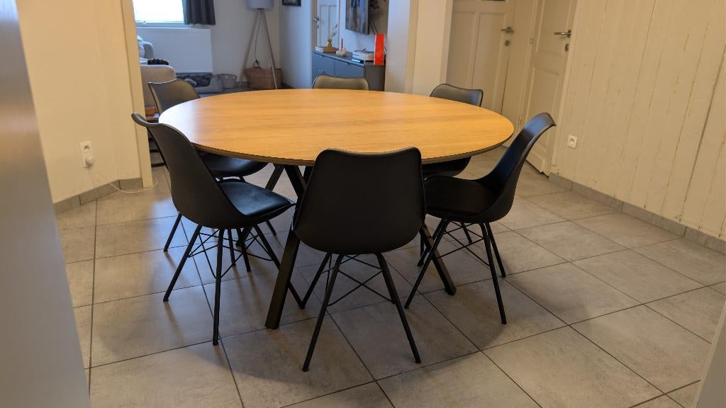 Rondetafel met 6 stoelen, Huis en Inrichting, Ophalen, 150 tot 200 cm, Rond, Zo goed als nieuw
