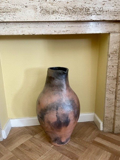 Grand vase en terre cuite vintage – décorative artisanale, Enlèvement, Comme neuf, Multicolore, 48 cm