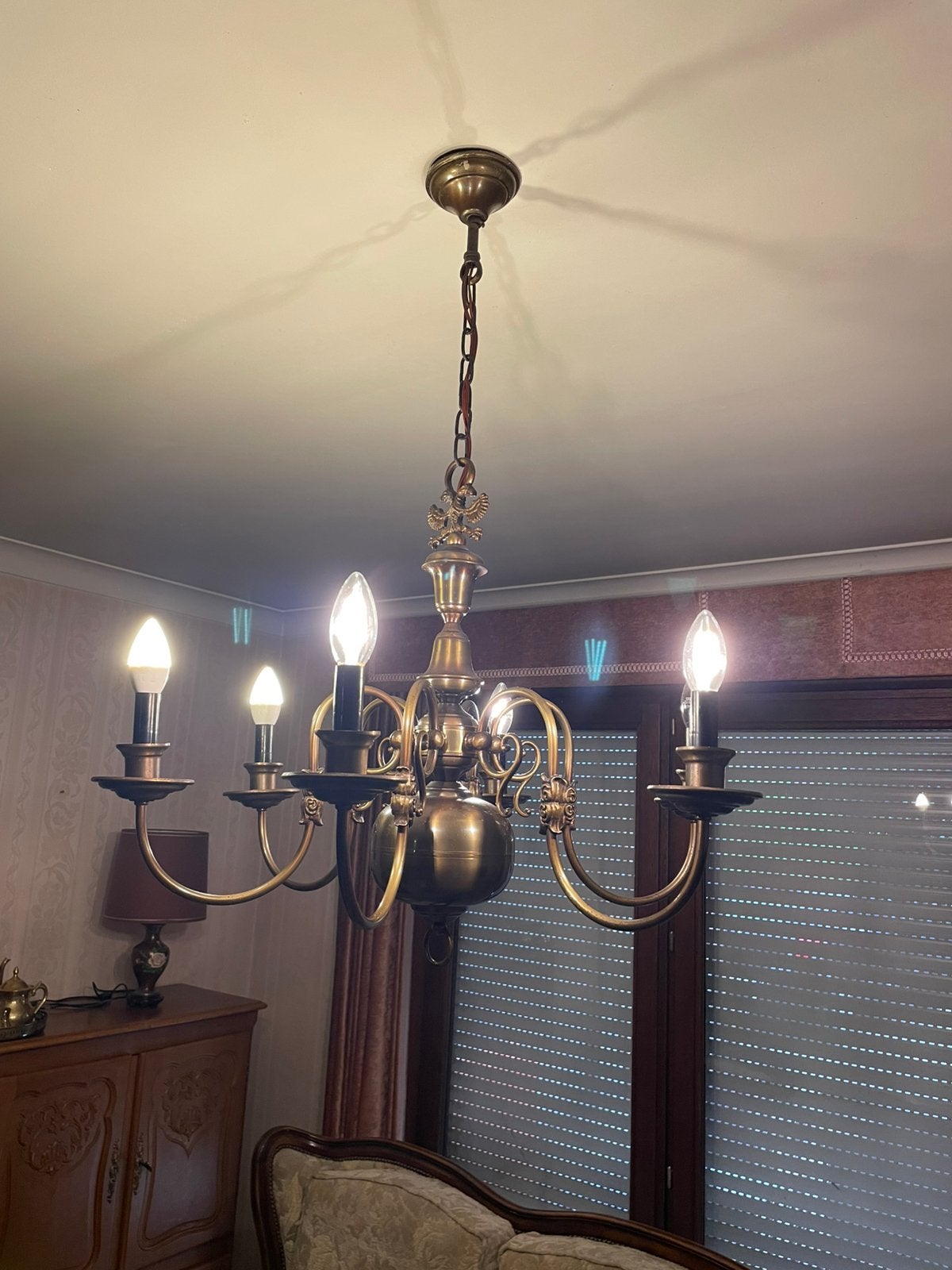 Kroonluster, vlaamse stijl, Huis en Inrichting, Lampen | Kroonluchters, Ophalen, Gebruikt, Overige materialen, Klassiek/ rustiek