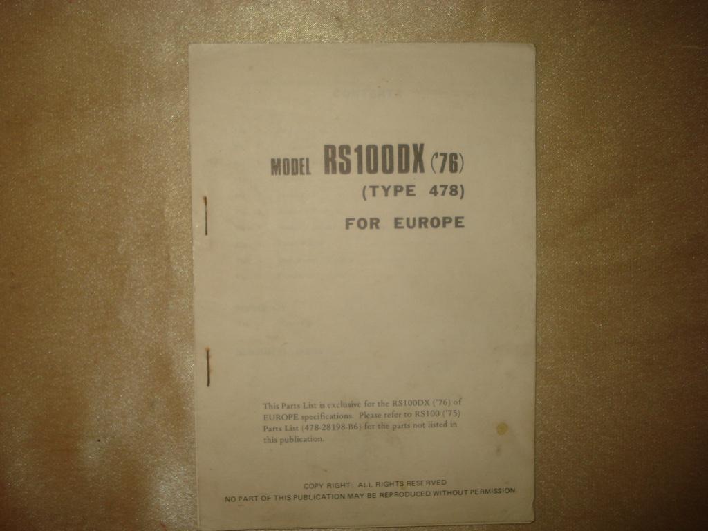 YAMAHA Model RS100DX Ancien Catalogue des Pièces Détachées, Motoren, Ophalen of Verzenden, Yamaha