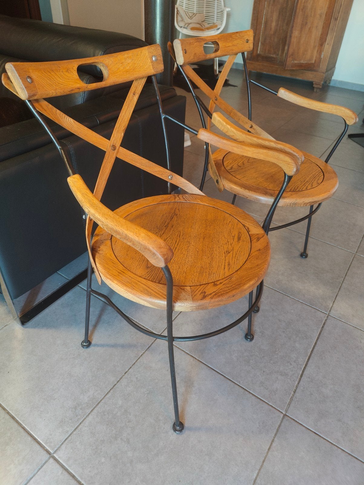 lot de 2 chaises style bistrot/industriel PR interiors, Enlèvement, Noir, Bois