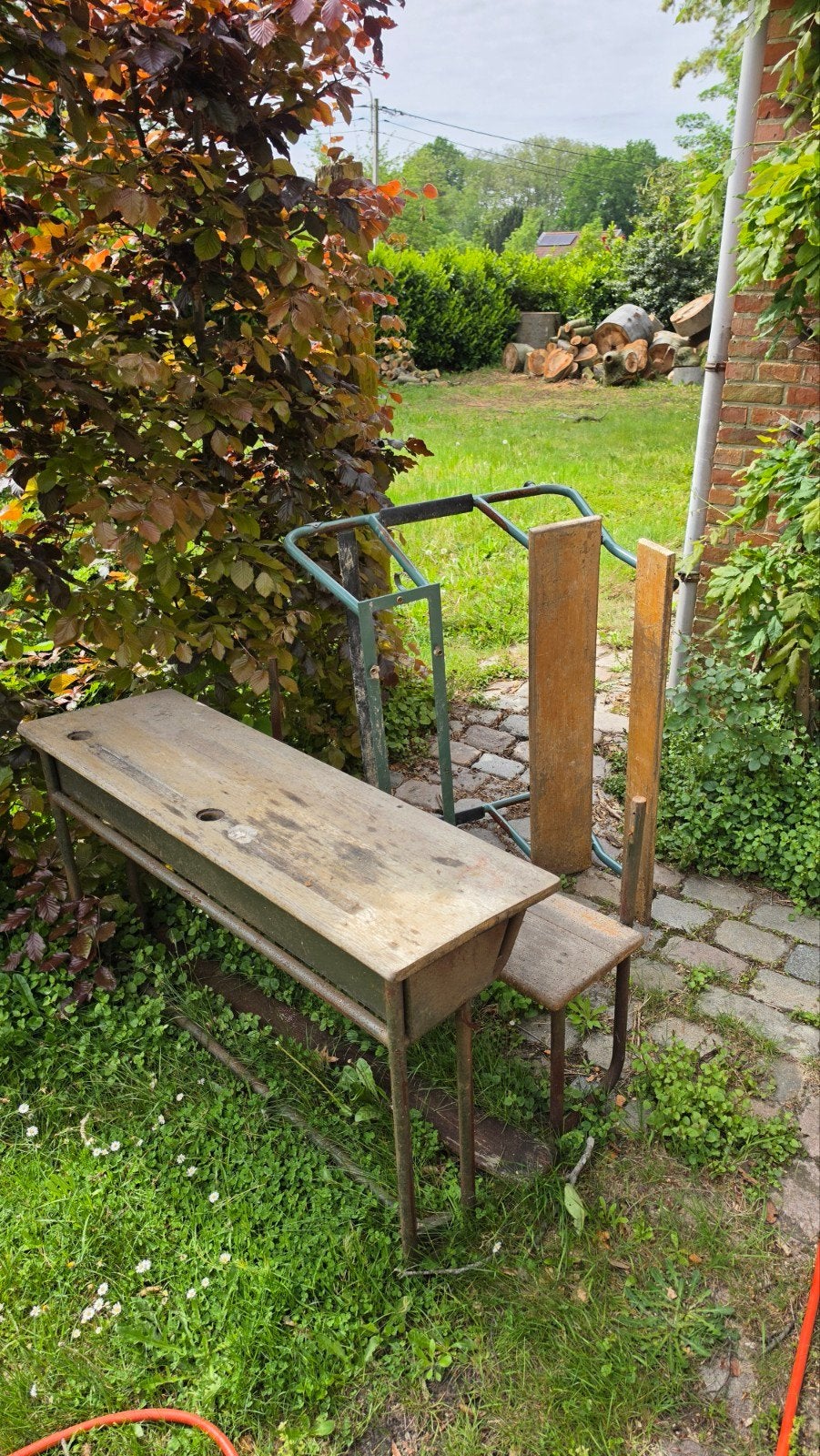 Oude schoolbankjes frame, Tuin en Terras, Tuinbanken, Ophalen, Hout
