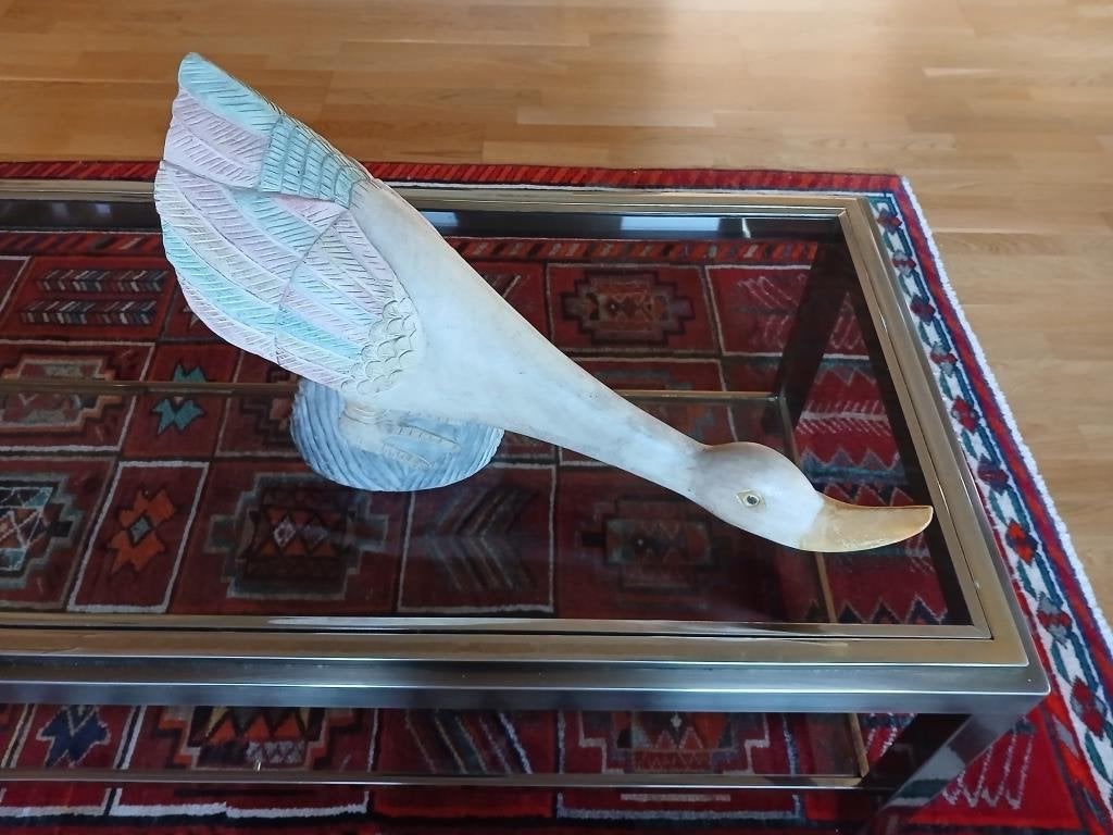 Polychrome houten sculptuur in pasteltinten, 57 cm lang, Antiek en Kunst, Kunst | Beelden en Houtsnijwerken, Ophalen, Houtsnijwerk
