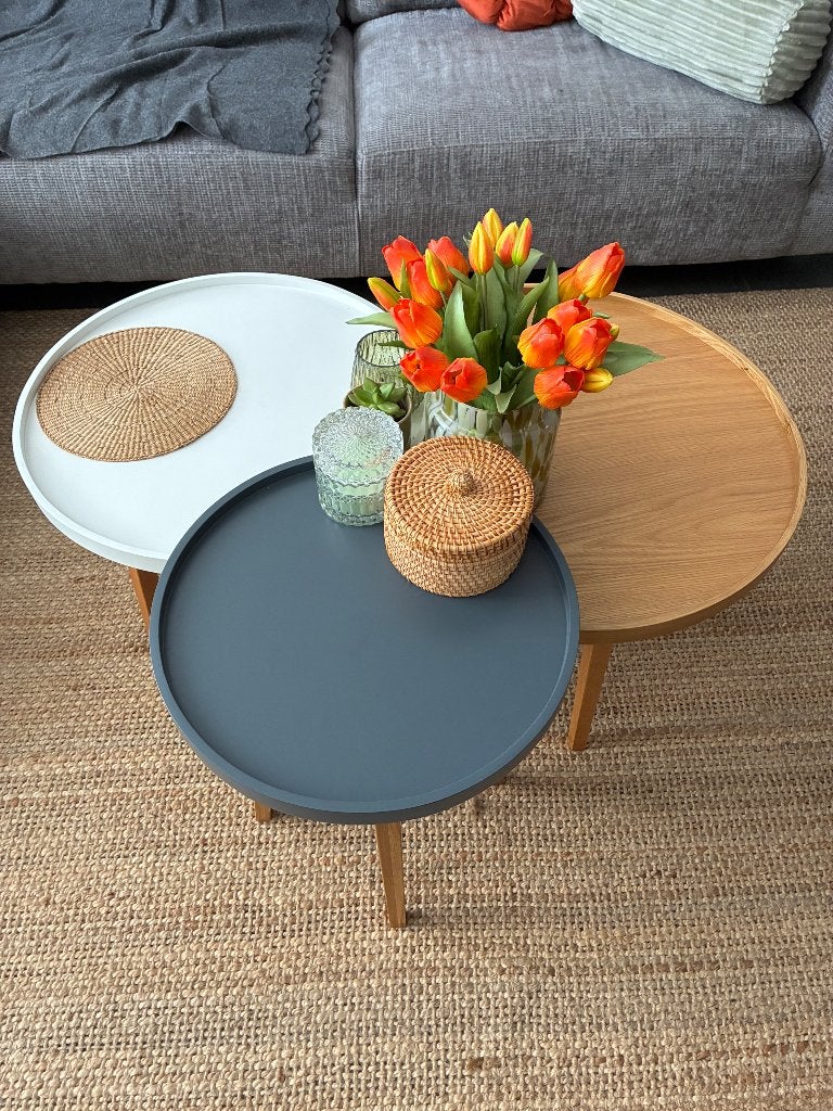 Set 3-delig salontafel hout, Huis en Inrichting, Ophalen, Minder dan 50 cm, Rond, Minder dan 50 cm
