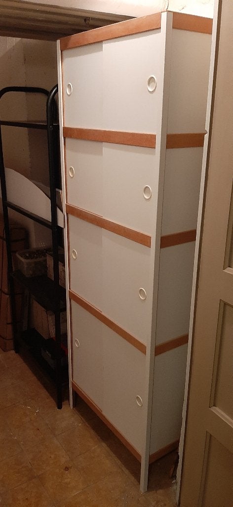 Armoire Kew Lox blanche et bois sur pieds , Maison & Meubles, 25 à 50 cm, Autres essences de bois, 50 à 100 cm, 150 à 200 cm