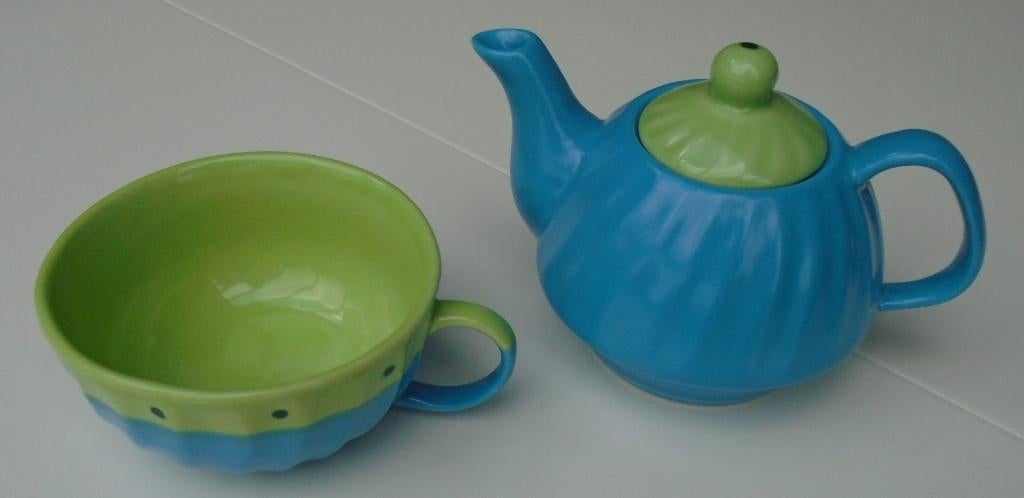 TEA FOR ONE SET BLAUW GROEN Nieuw, Huis en Inrichting, Keramiek, Overige typen, Nieuw, Ophalen of Verzenden